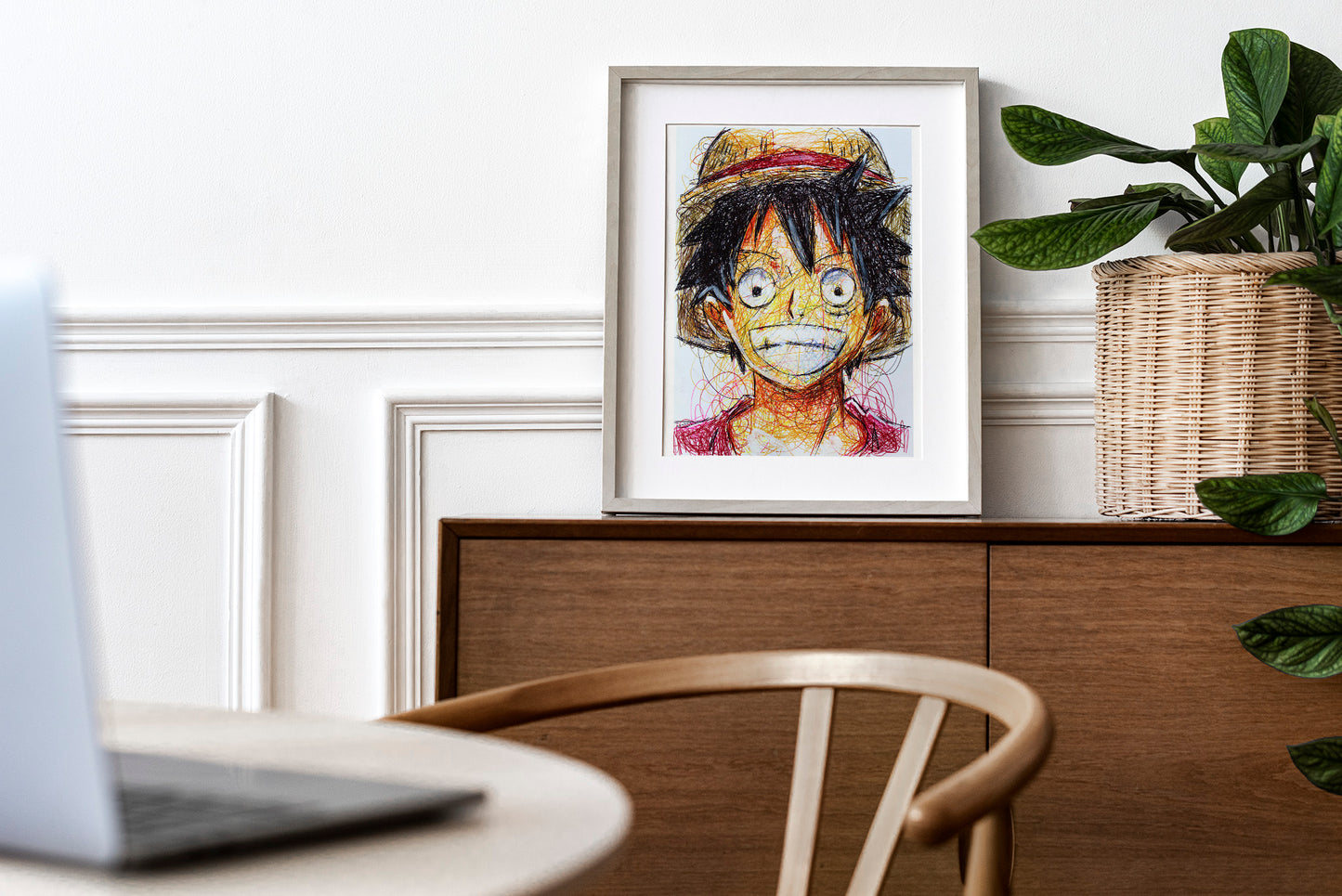 Luffy Ballpoint Pen Scribble Art Print