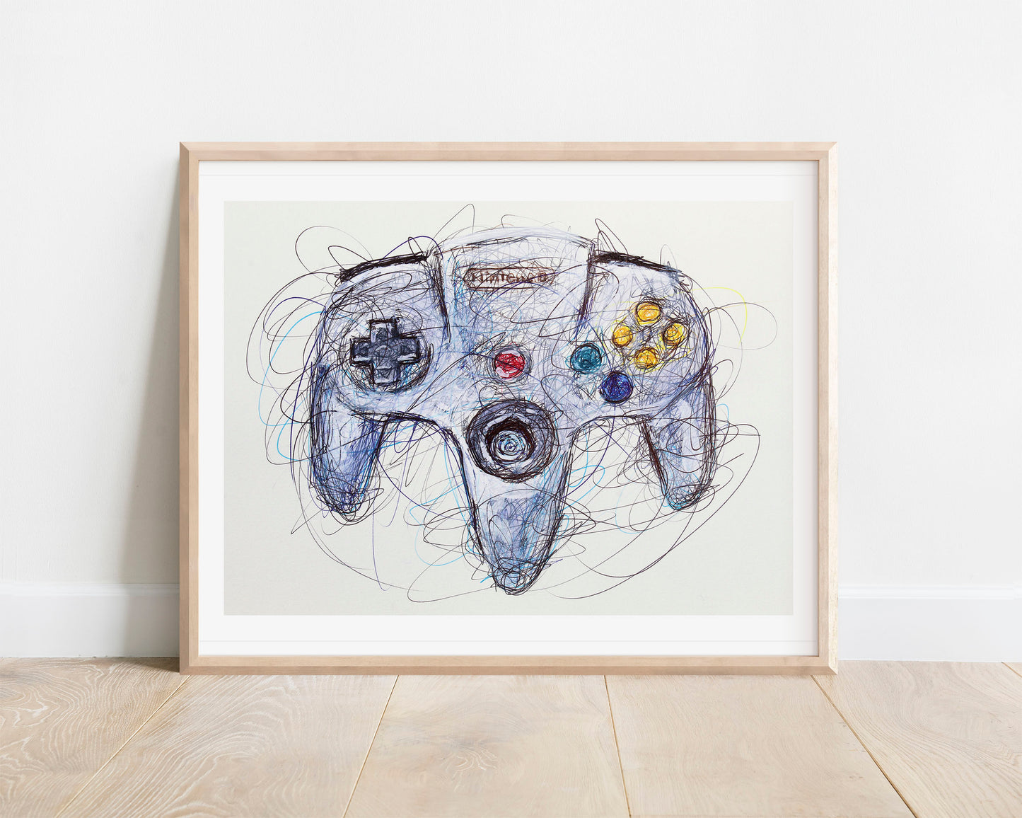 N64 Controller Ballpoint Pen Scribble Art Print