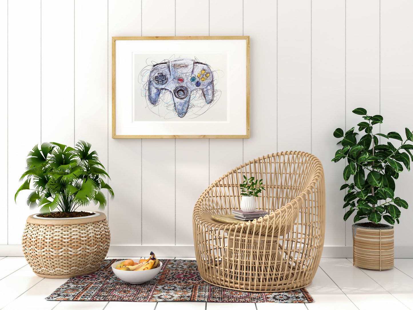 N64 Controller Ballpoint Pen Scribble Art Print
