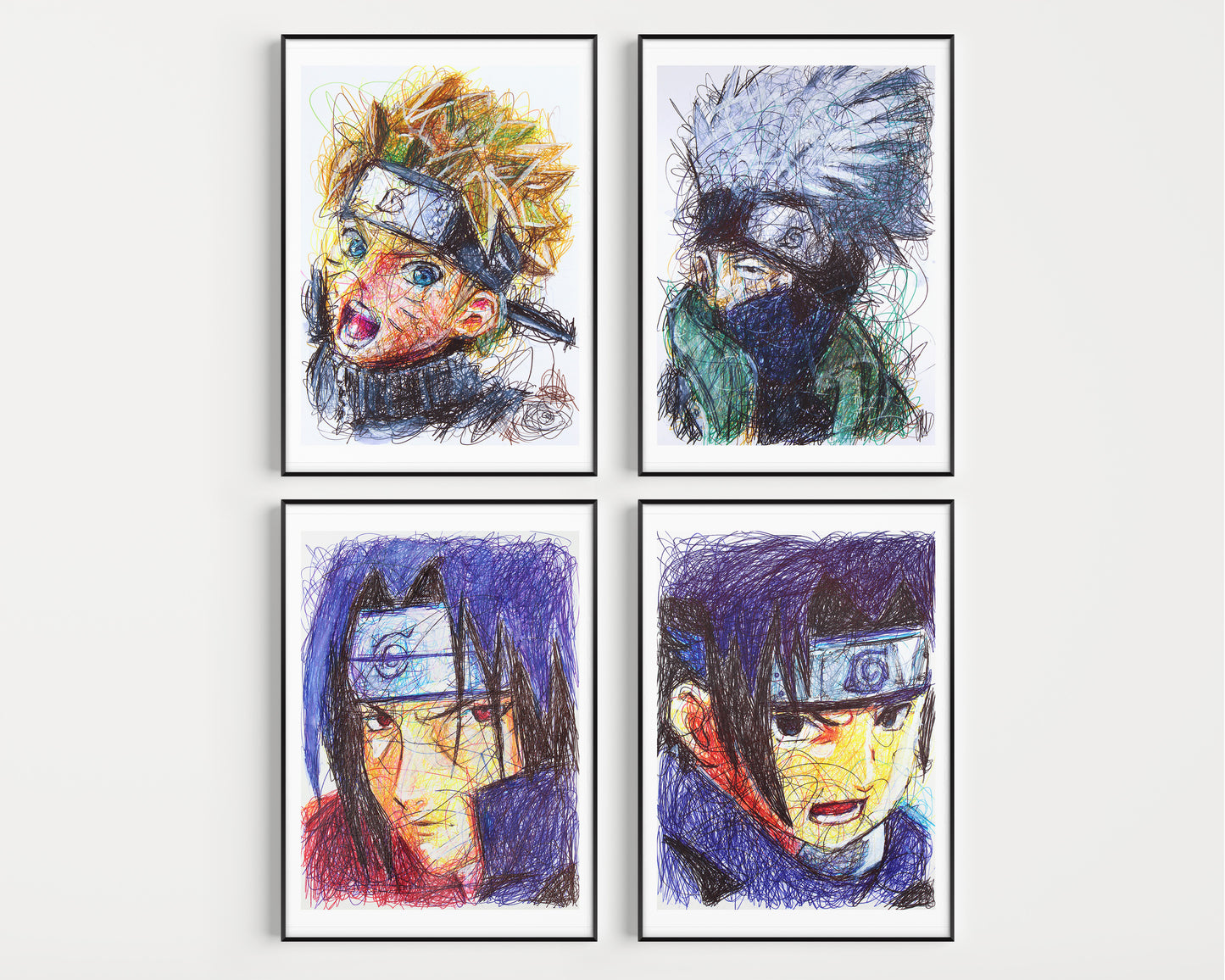 Naruto Ballpoint Pen Scribble Art Print Set