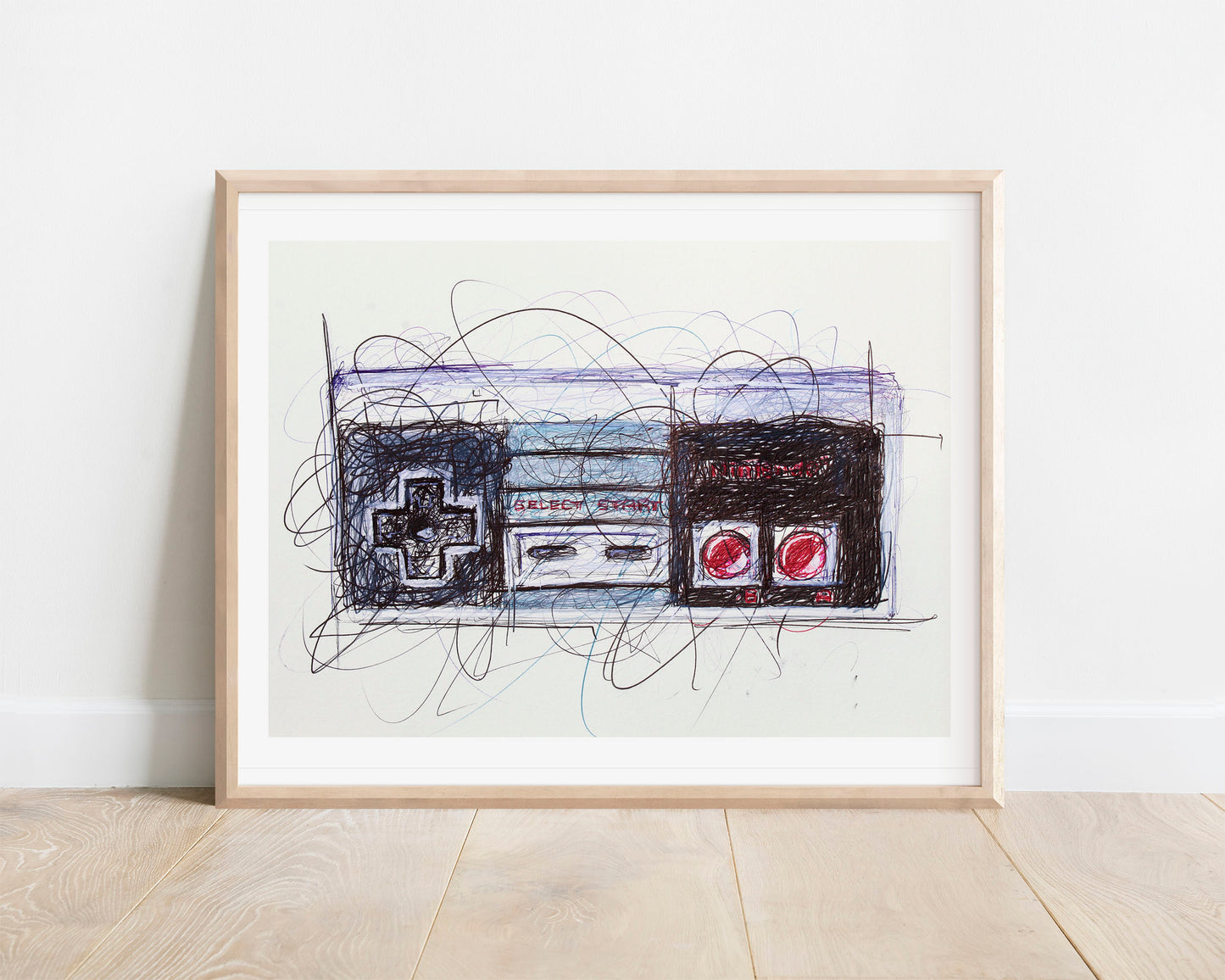 Nes Controller Ballpoint Pen Scribble Art Print