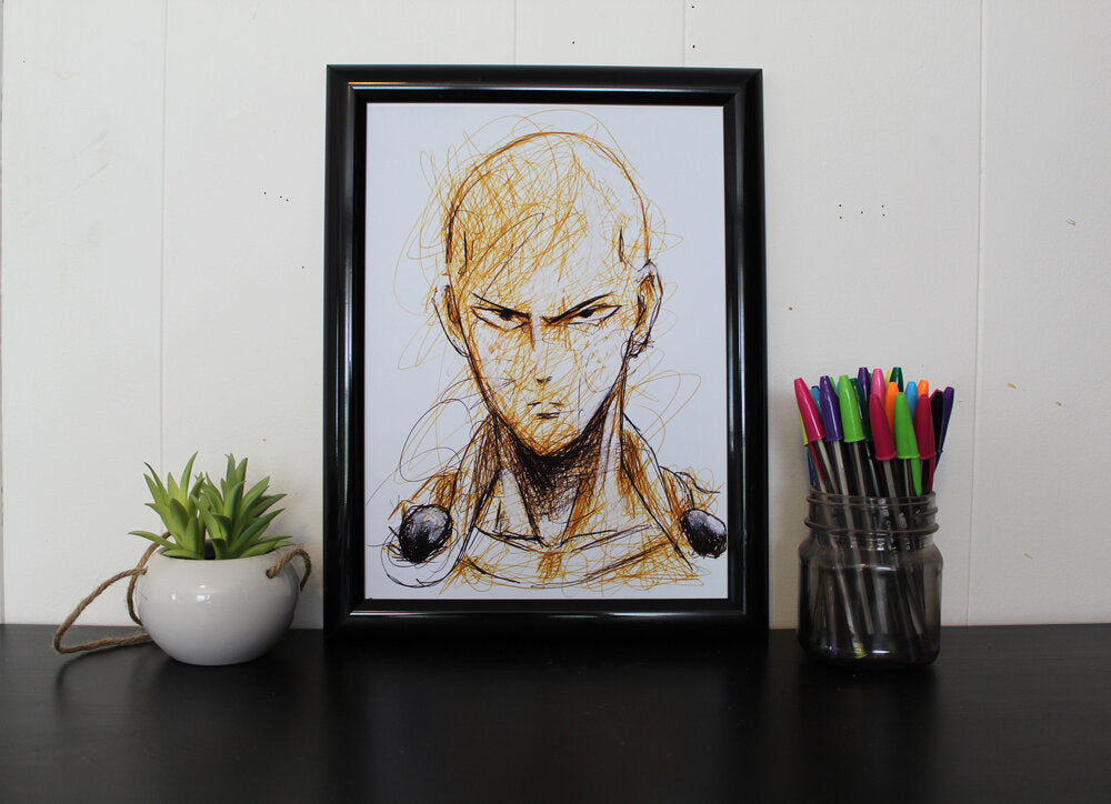 One Punch Man Ballpoint Pen Scribble Art Print-Cody James by Cody