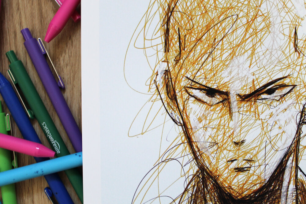 One Punch Man Ballpoint Pen Scribble Art Print-Cody James by Cody