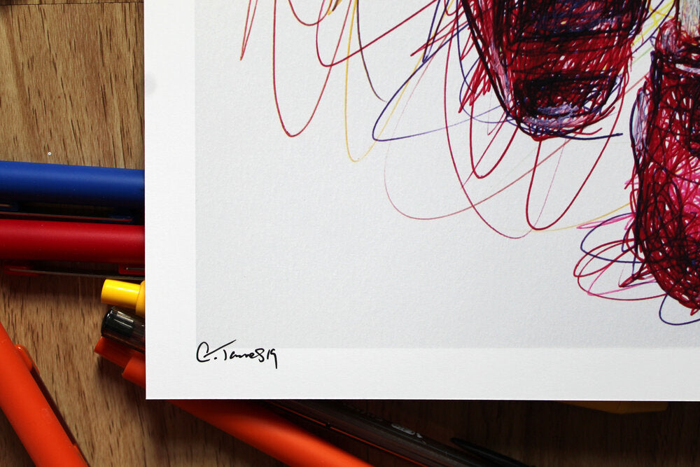 Pac Man Ballpoint Pen Scribble Art Print-Cody James by Cody