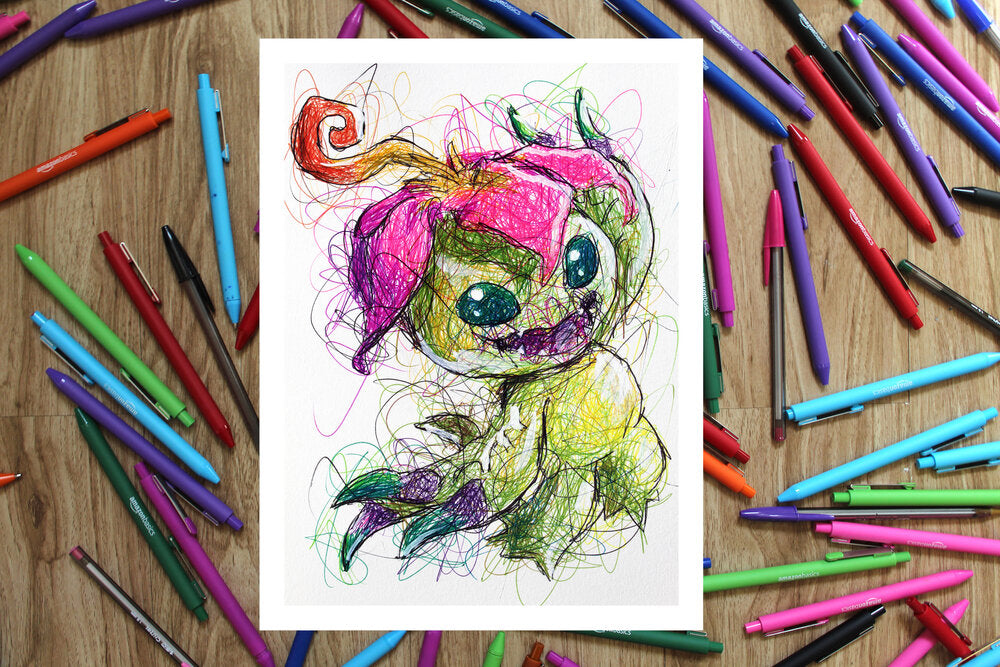 Palmon Ballpoint Pen Scribble Art Print-Cody James by Cody