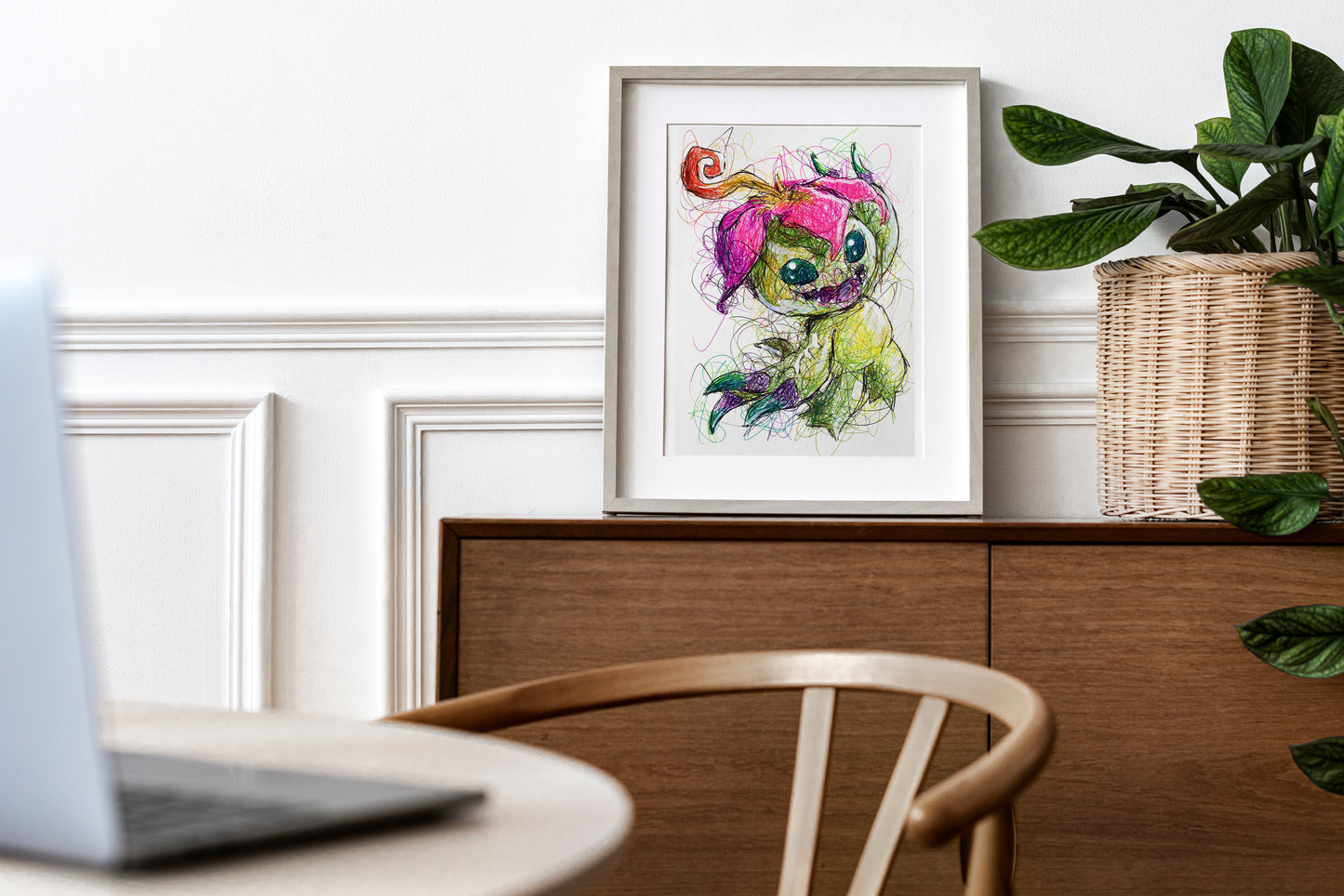 Palmon Ballpoint Pen Scribble Art Print