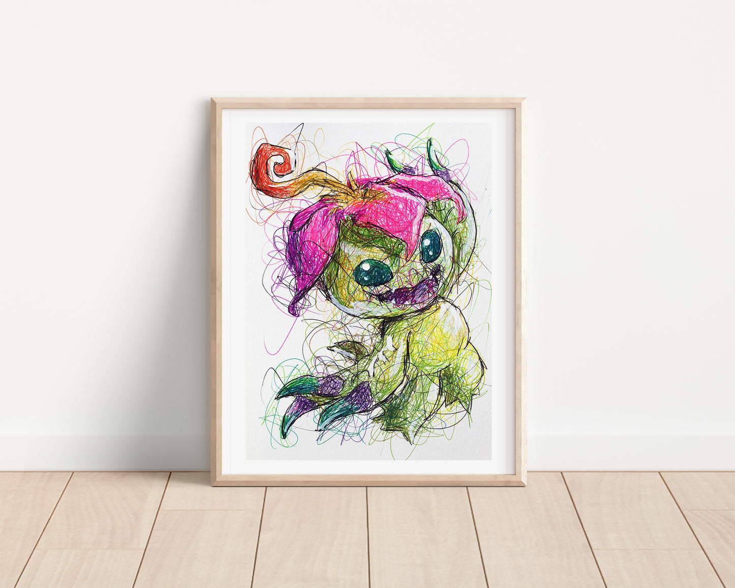 Palmon Ballpoint Pen Scribble Art Print