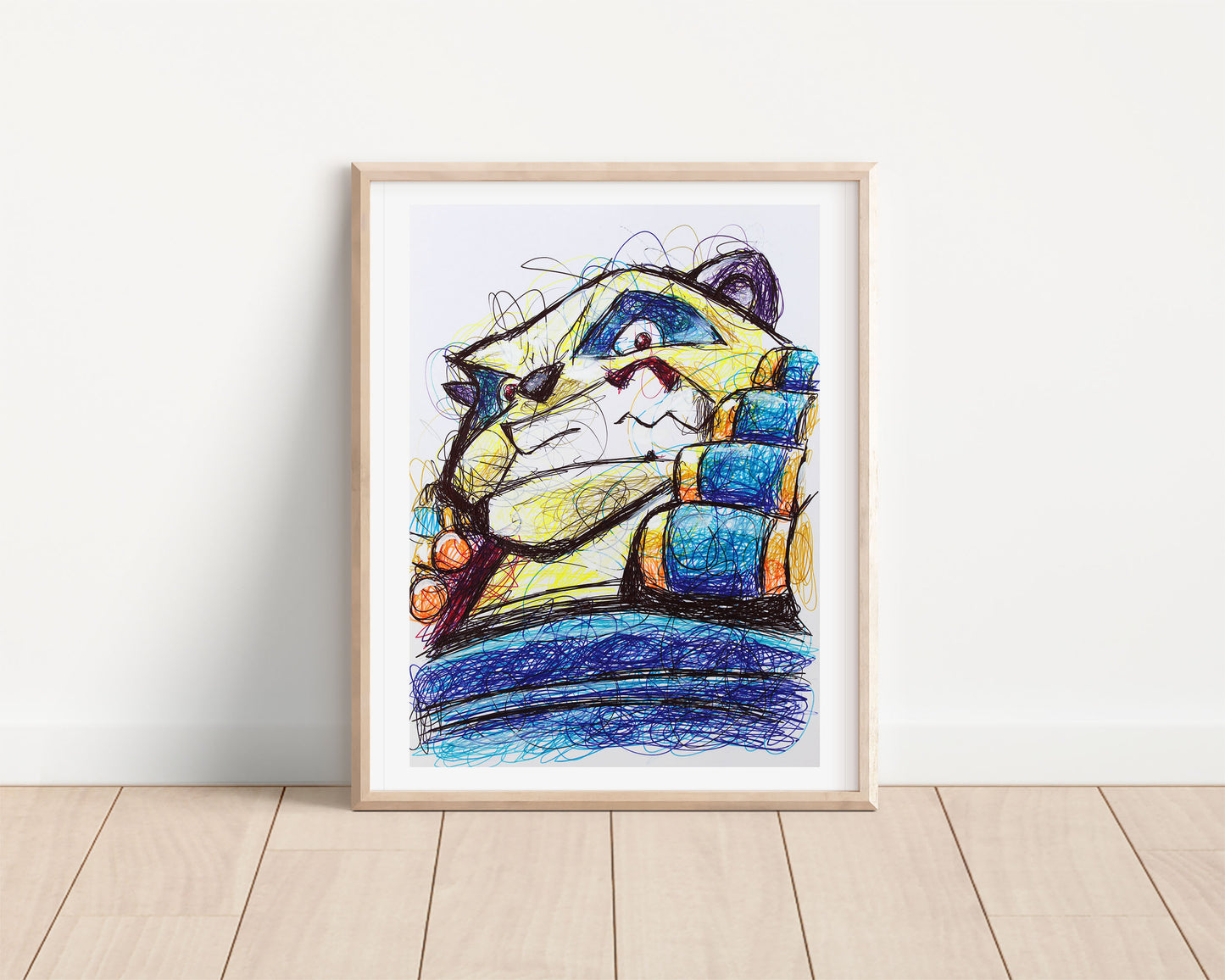 Panda King Ballpoint Pen Scribble Art Print