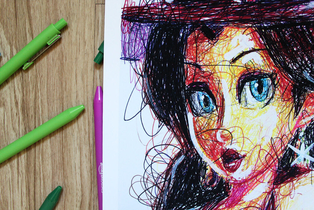 Pauline Ballpoint Pen Scribble Art Print-Cody James by Cody