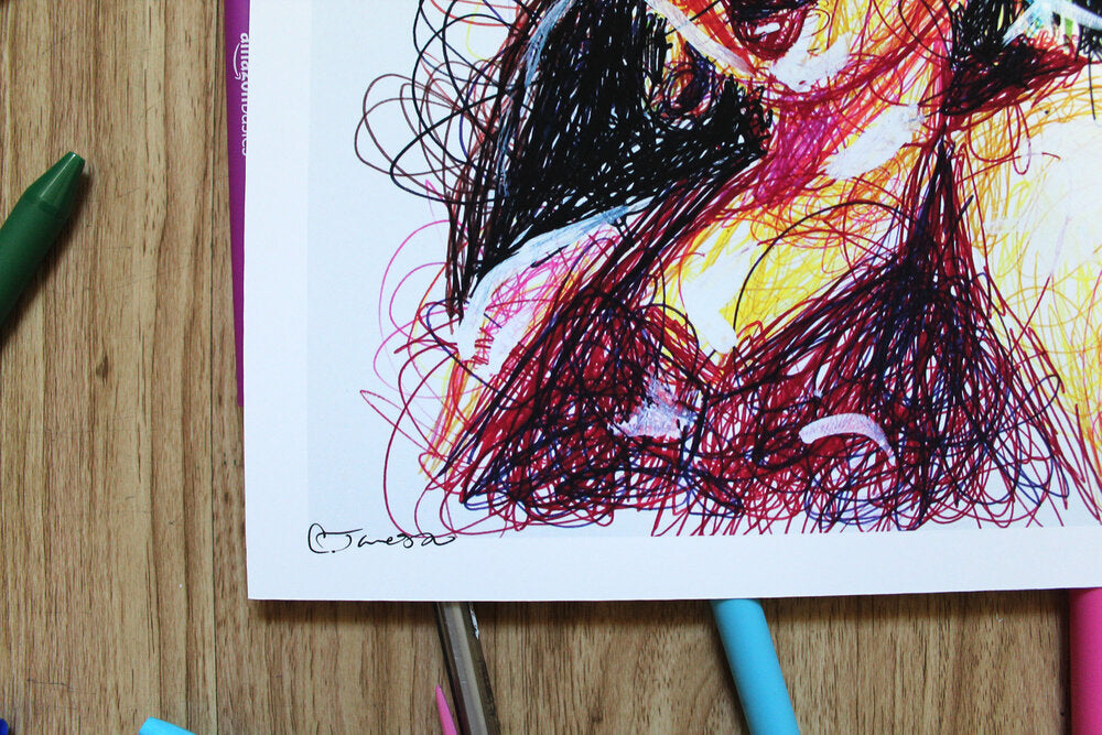 Pauline Ballpoint Pen Scribble Art Print-Cody James by Cody