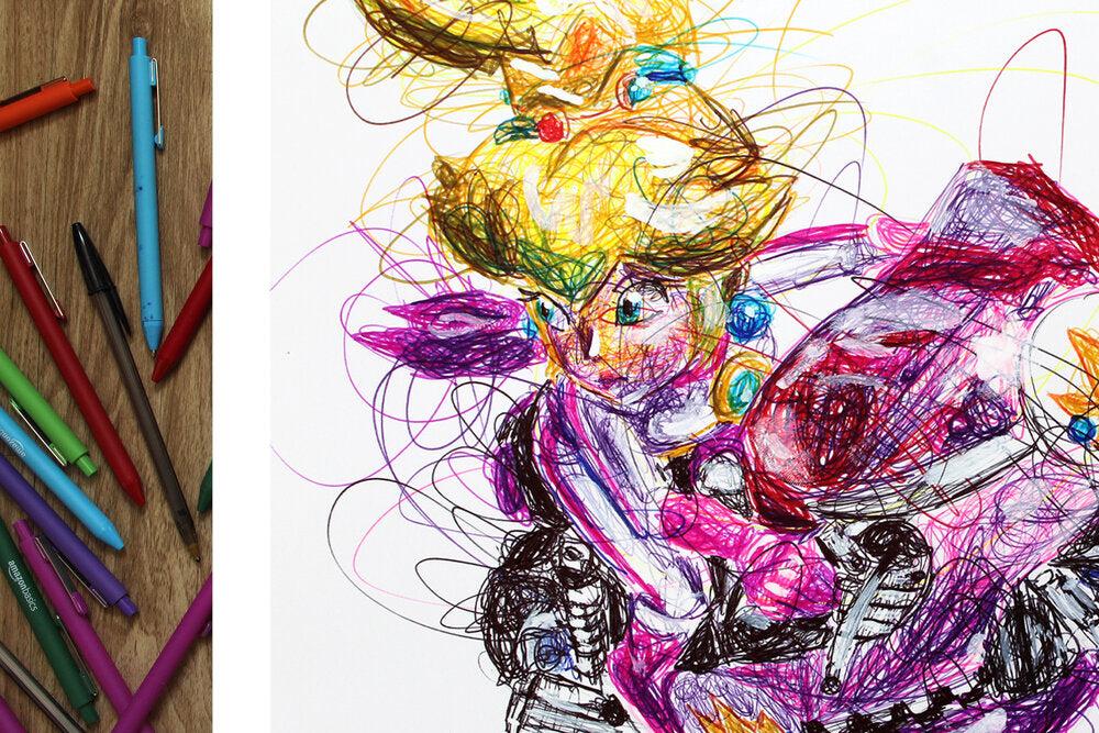 Princess Peach Kart Ballpoint Pen Scribble Art Print-Cody James by Cody