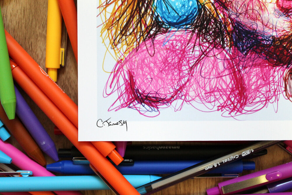 Peach Scribble Ballpoint Pen Scribble Art Print-Cody James by Cody