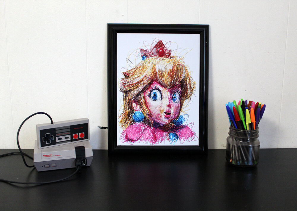 Peach Scribble Ballpoint Pen Scribble Art Print-Cody James by Cody