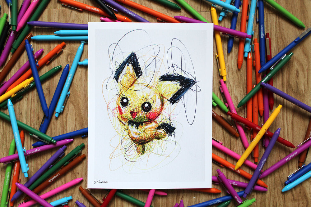 Pichu Ballpoint Pen Scribble Art Print-Cody James by Cody