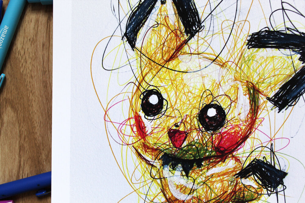 Pichu Ballpoint Pen Scribble Art Print-Cody James by Cody