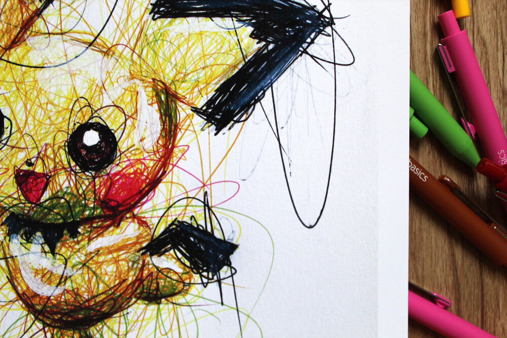Pichu Ballpoint Pen Scribble Art Print-Cody James by Cody