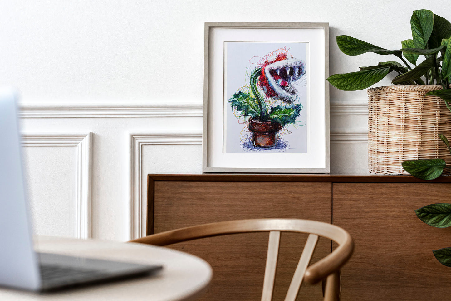 Piranha Plant Ballpoint Pen Scribble Art Print