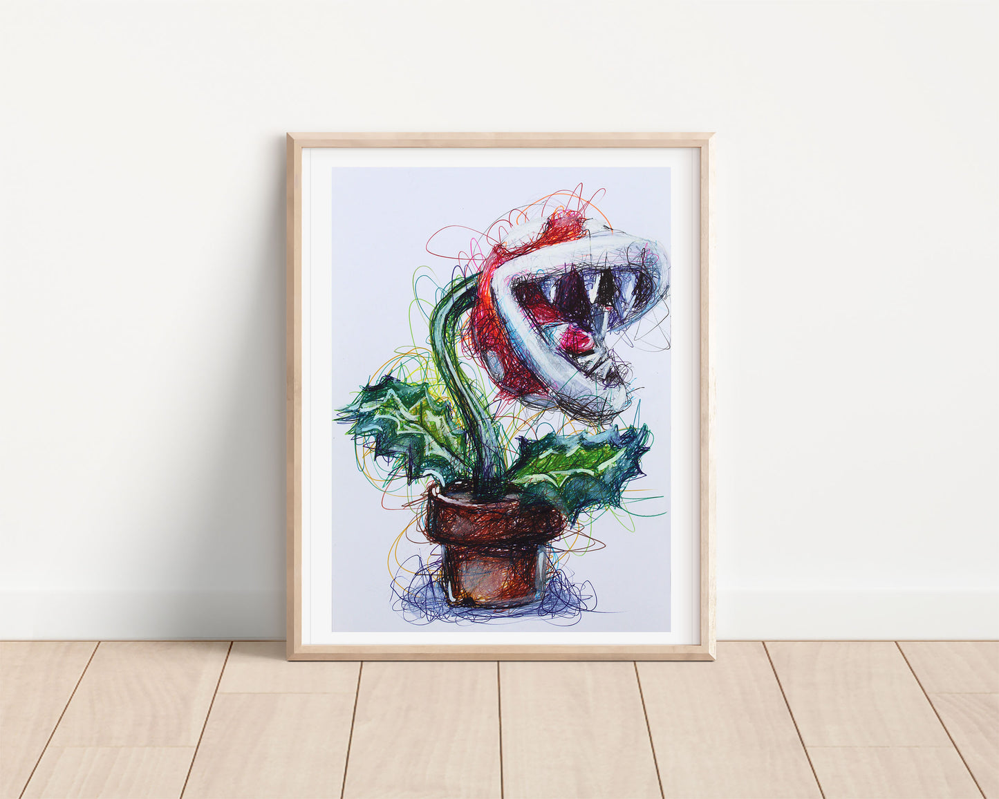 Piranha Plant Ballpoint Pen Scribble Art Print