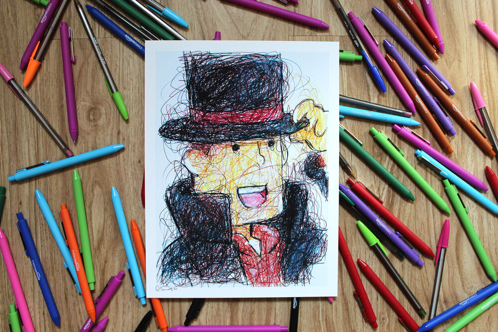 Professor Layton Ballpoint Pen Scribble Art Print-Cody James by Cody
