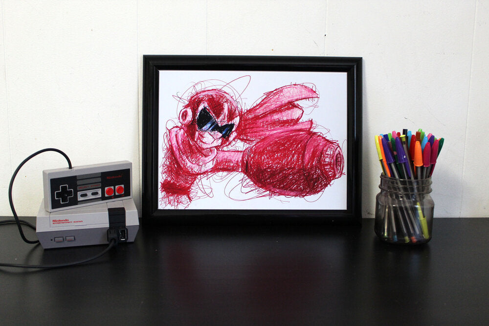 Protoman Ballpoint Pen Scribble Art Print-Cody James by Cody