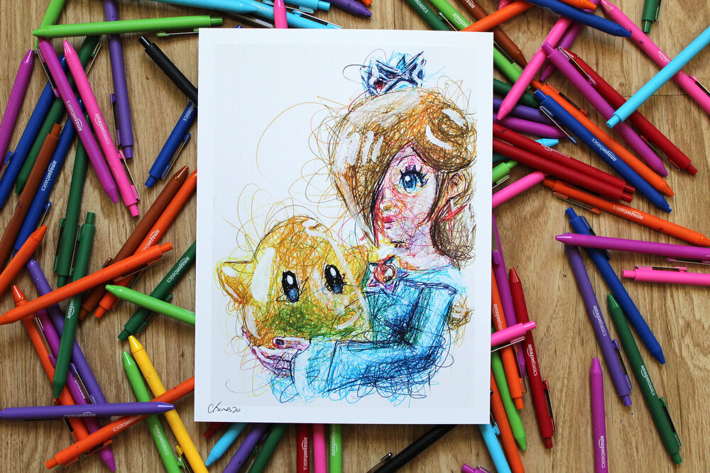 Rosalina Ballpoint Pen Scribble Art Print-Cody James by Cody