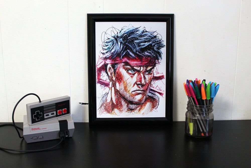 Ryu Ballpoint Pen Scribble Art Print-Cody James by Cody