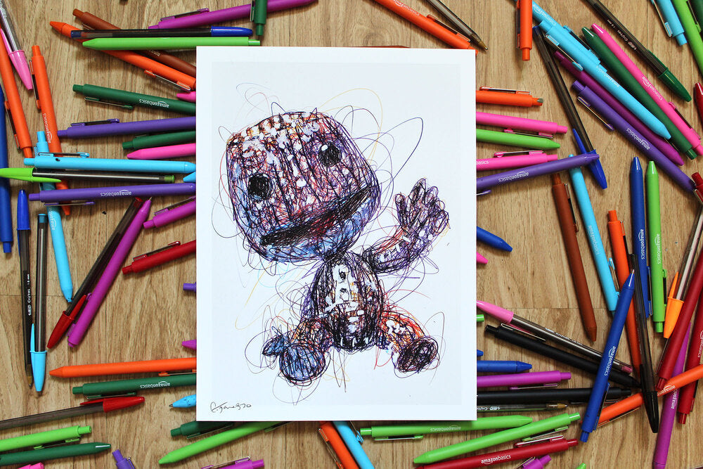 Sackboy Ballpoint Pen Scribble Art Print-Cody James by Cody
