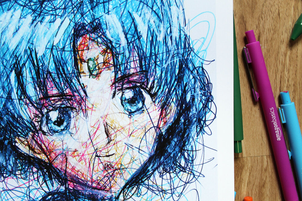 Sailor Mercury Ballpoint Pen Scribble Art Print-Cody James by Cody