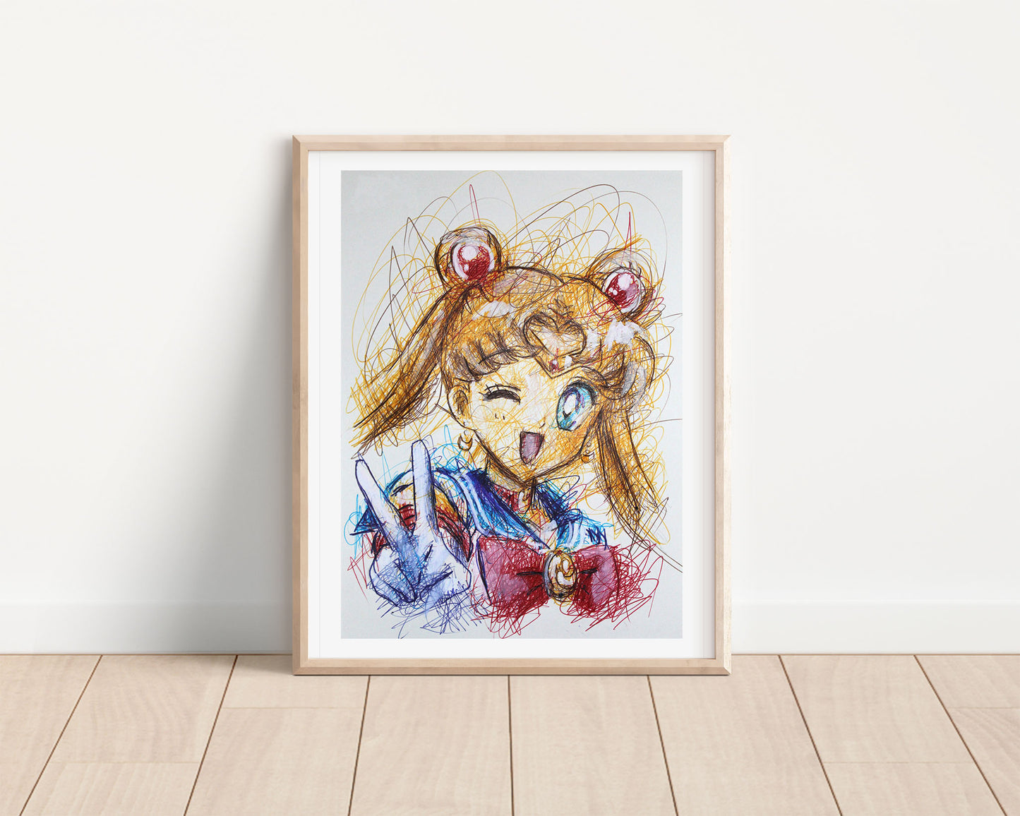 Sailor Moon Ballpoint Pen Scribble Art Print