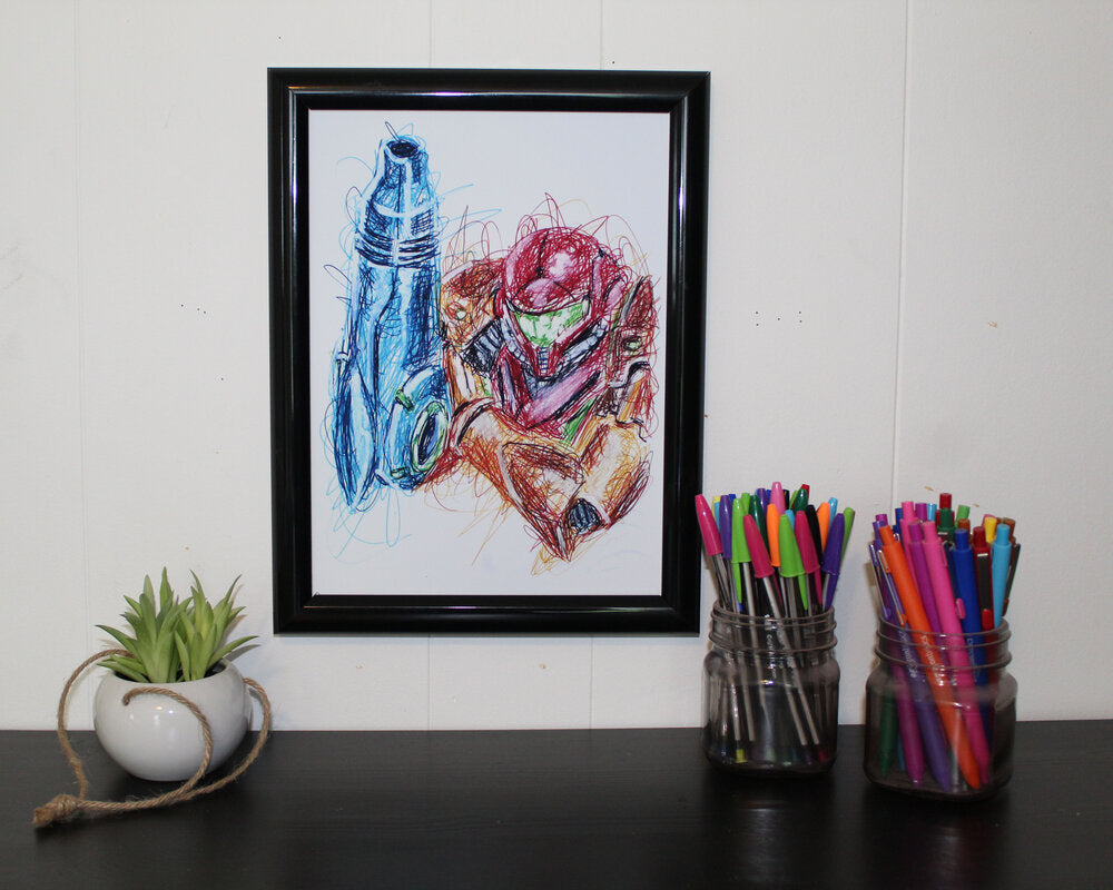 Samus Ballpoint Pen Scribble Art Print-Cody James by Cody