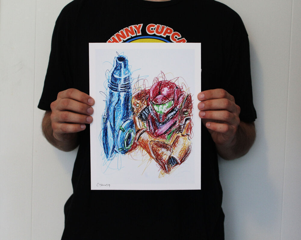 Samus Ballpoint Pen Scribble Art Print-Cody James by Cody