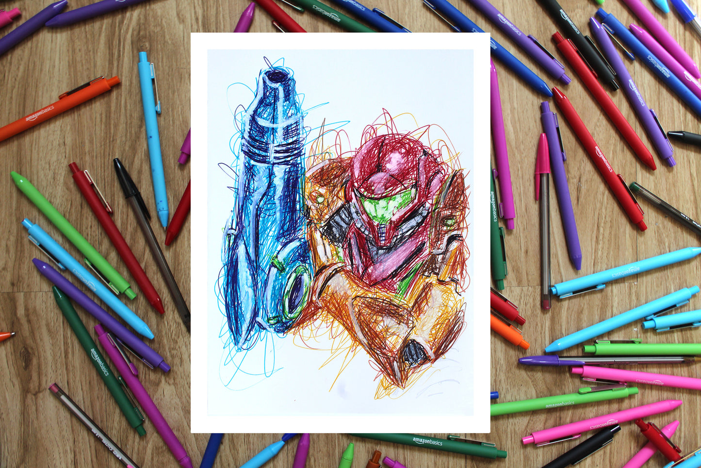 Samus Ballpoint Pen Scribble Art Print