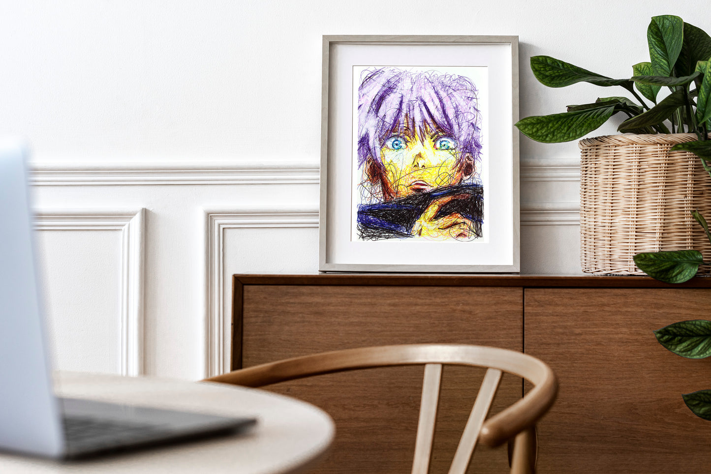 Satoru Gojo Ballpoint Pen Scribble Art Print