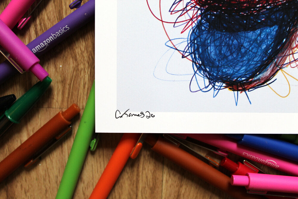 Shy Guy Ballpoint Pen Scribble Art Print-Cody James by Cody