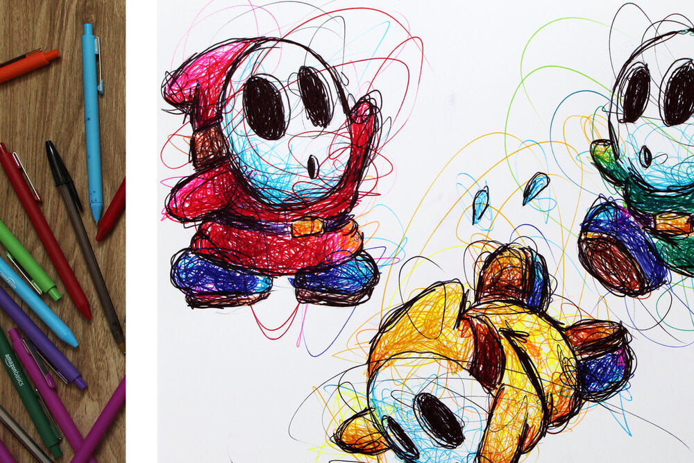 Shy Guys Ballpoint Pen Scribble Art Print-Cody James by Cody