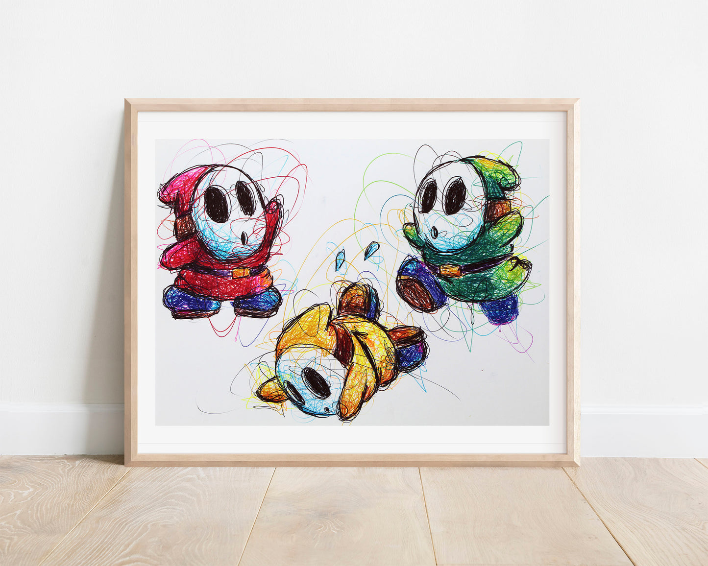 Shy Guys Ballpoint Pen Scribble Art Print