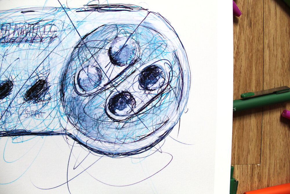 Snes Controller Ballpoint Pen Scribble Art Print-Cody James by Cody