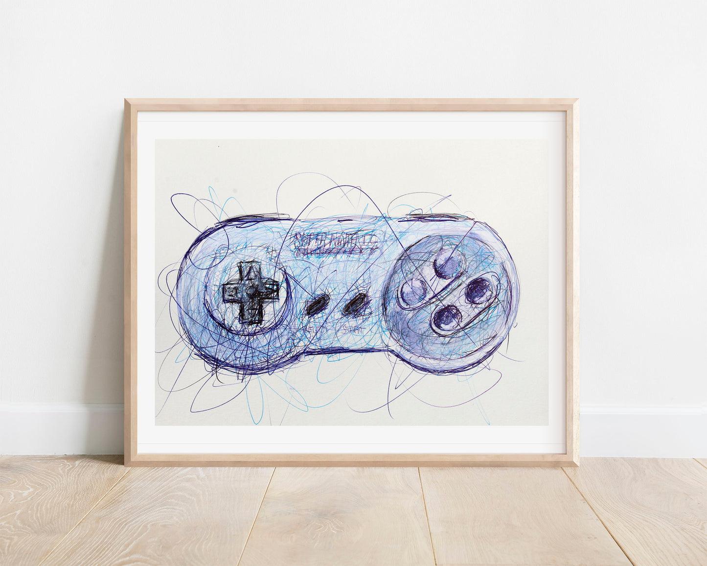 Snes Controller Ballpoint Pen Scribble Art Print