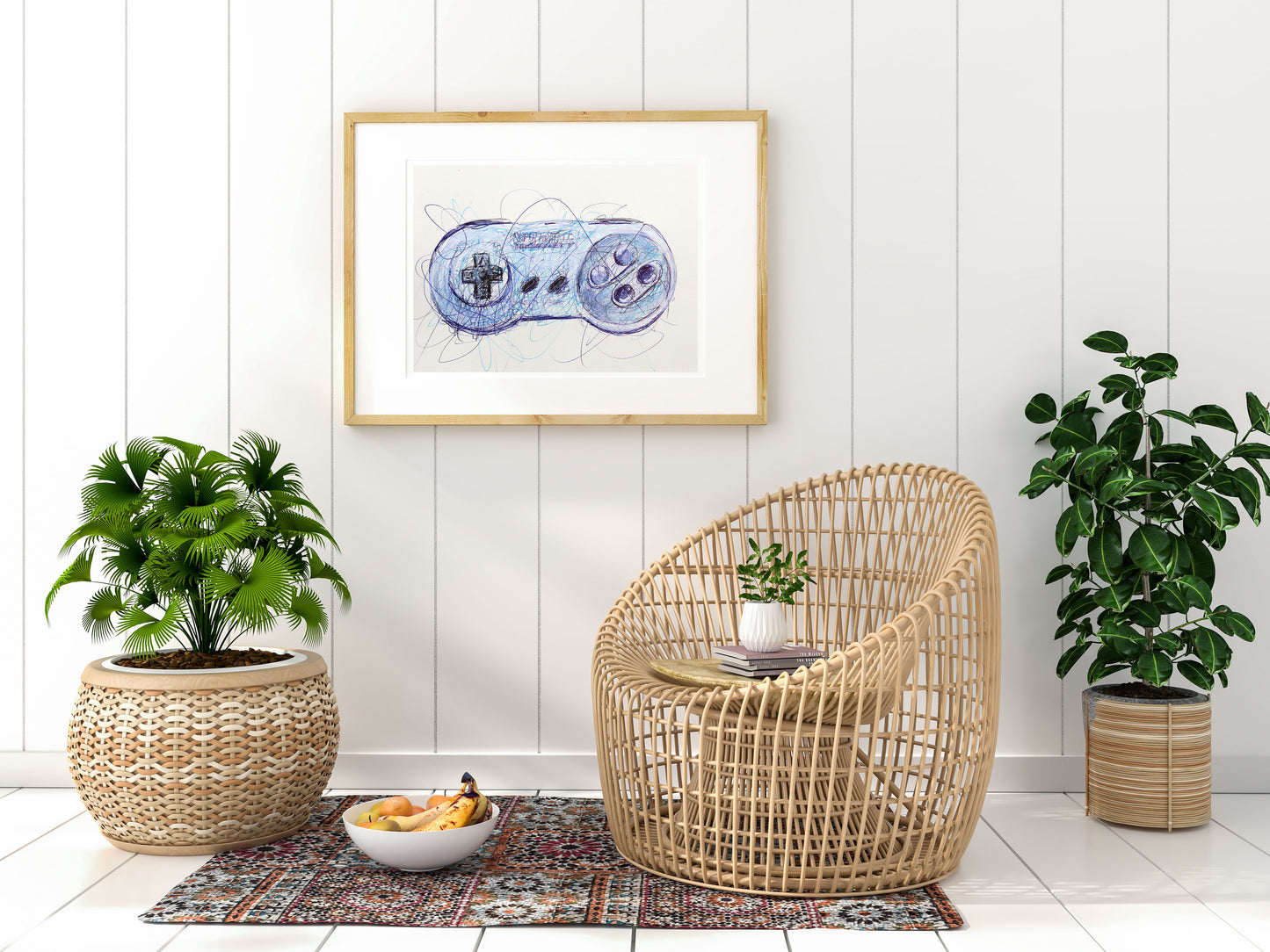 Snes Controller Ballpoint Pen Scribble Art Print