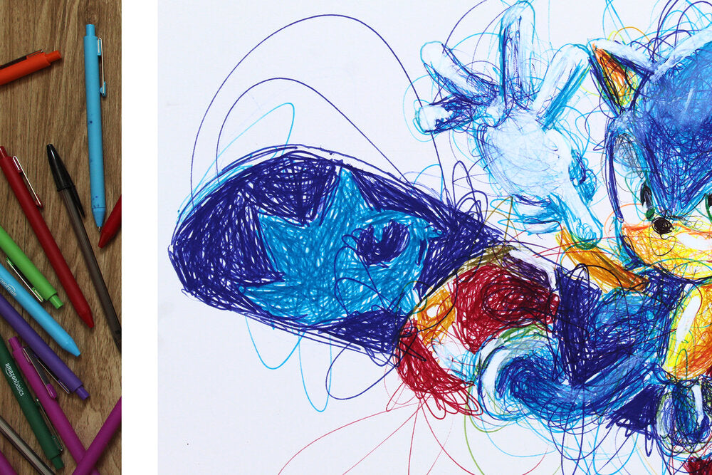 Sonic Snow Boarding Ballpoint Pen Art Print-Cody James by Cody