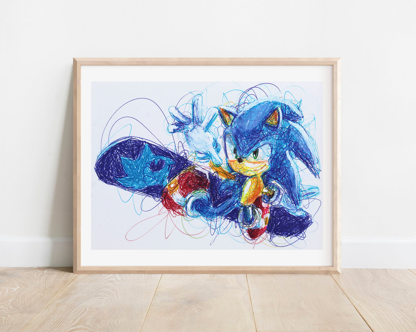 Sonic Snow Boarding Ballpoint Pen Art Print