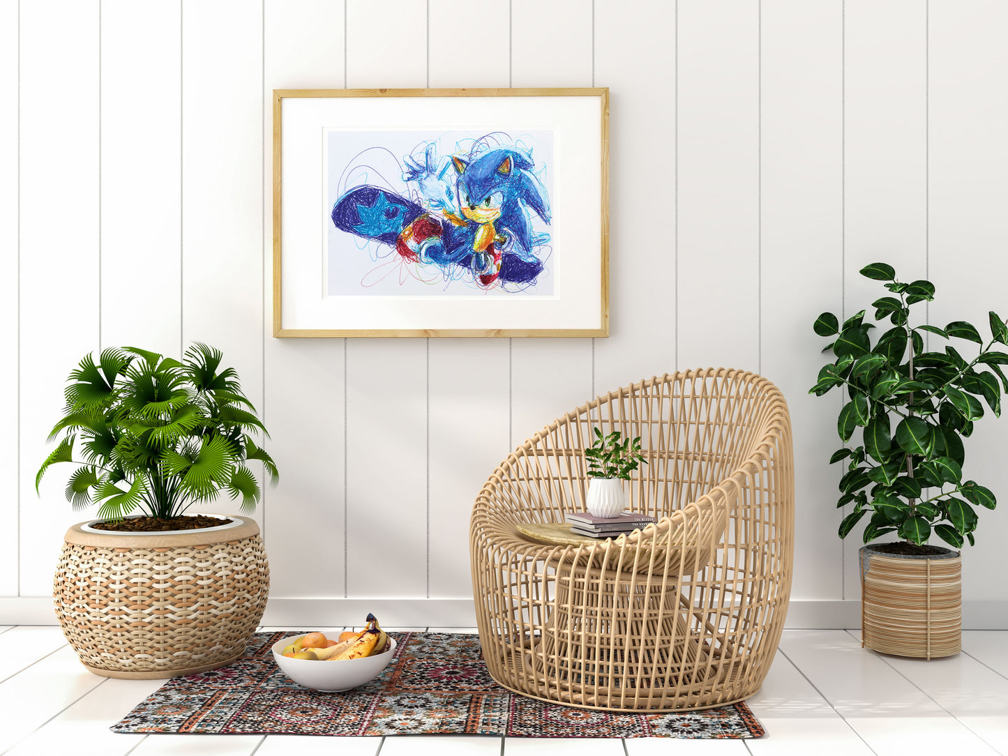 Sonic Snow Boarding Ballpoint Pen Art Print