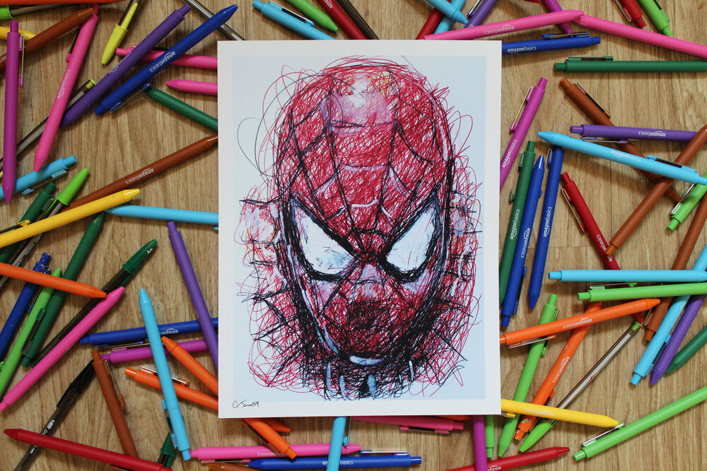 Spiderman Ballpoint Pen Scribble Art Print-Cody James by Cody