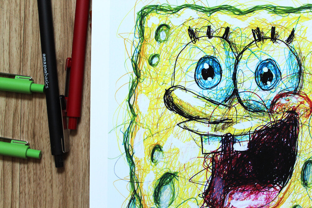 Spongebob Squarepants Ballpoint Pen Scribble Art Print-Cody James by Cody