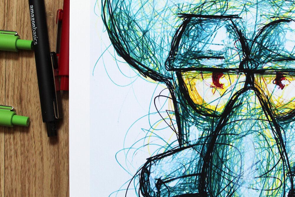 Squidward Ballpoint Pen Scribble Art Print-Cody James by Cody