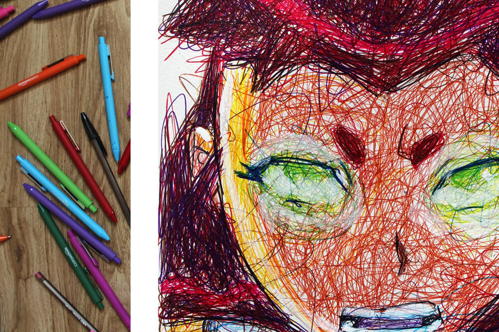 Star Fire Ballpoint Pen Scribble Art Print-Cody James by Cody