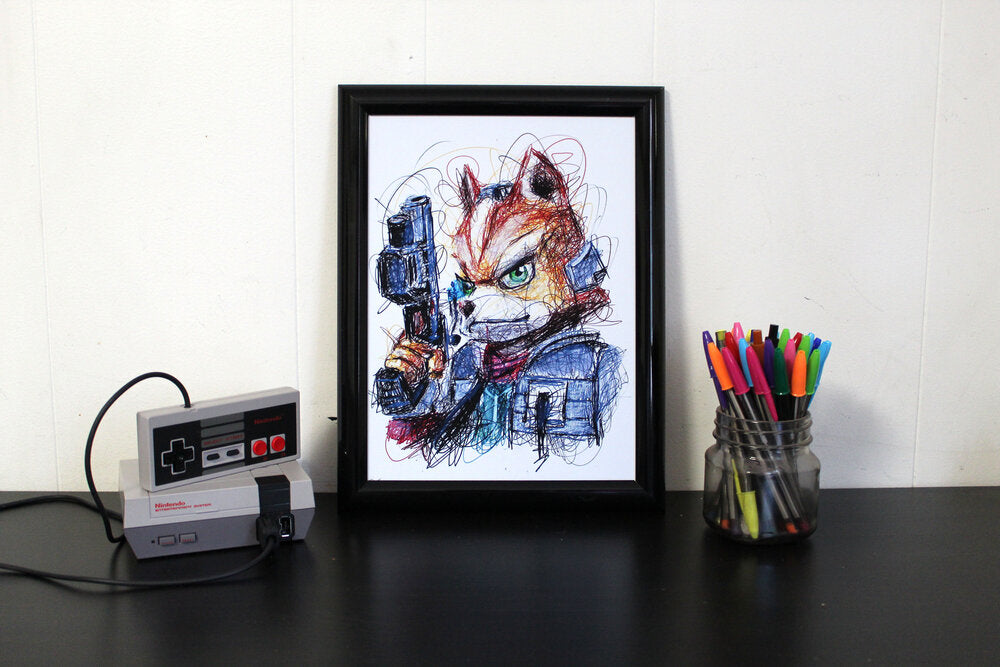 Star Fox Ballpoint Pen Scribble Art Print-Cody James by Cody