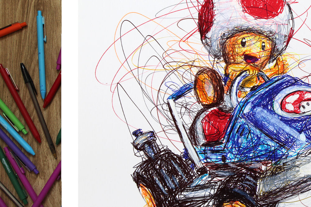 Toad Kart Ballpoint Pen Scribble Art Print-Cody James by Cody