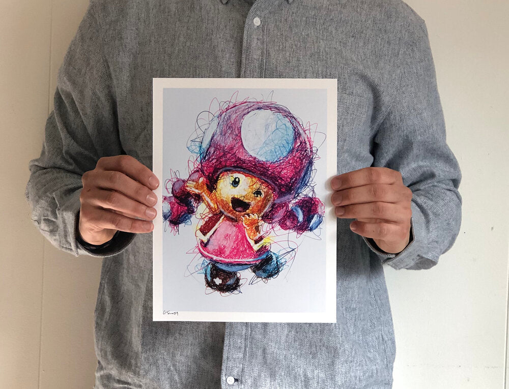 Toadette Ballpoint Pen Scribble Art Print-Cody James by Cody