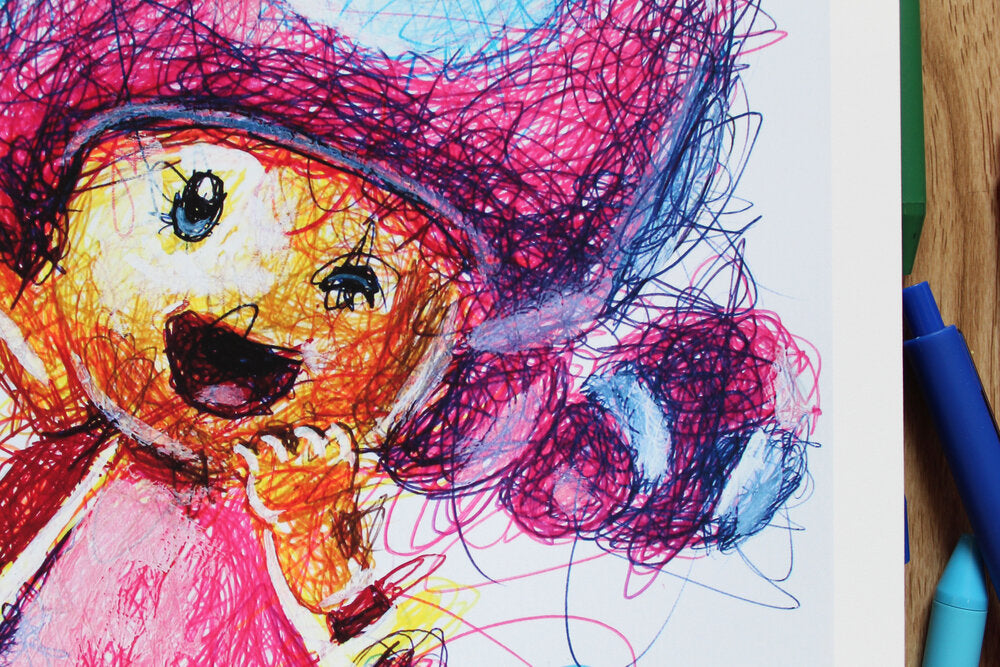 Toadette Ballpoint Pen Scribble Art Print-Cody James by Cody